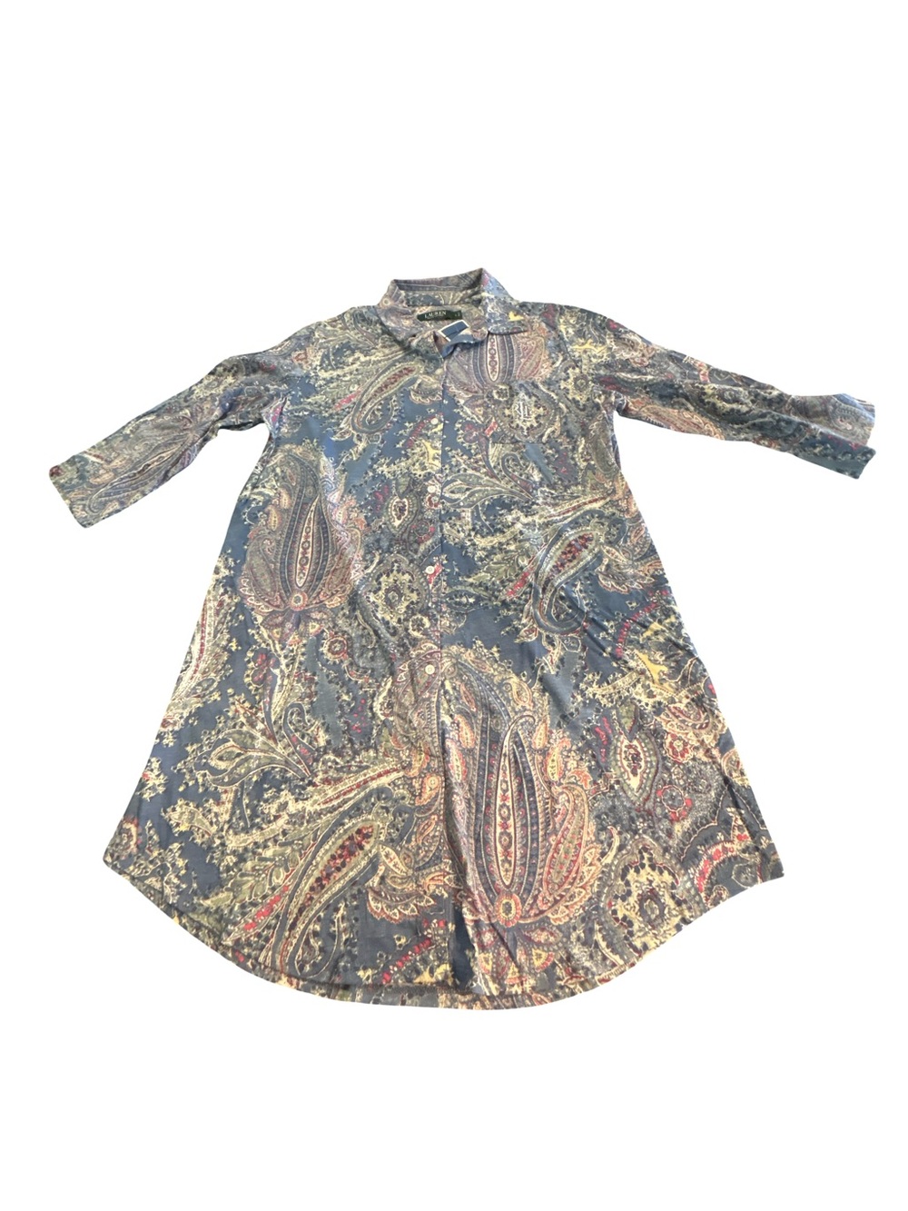 NWT Lauren Ralph Lauren Preppy Paisley Nightshirt Dress Sz L Blue Grandmacore
